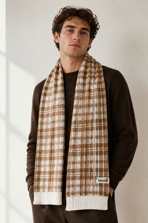 Timberland Other - Timberland Brown White Plaid Knit Scarf OS